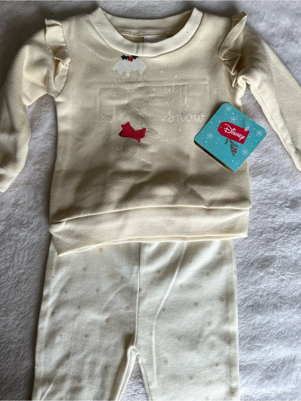 Disney Cream and Red Holiday Knit Top & Leggings Set